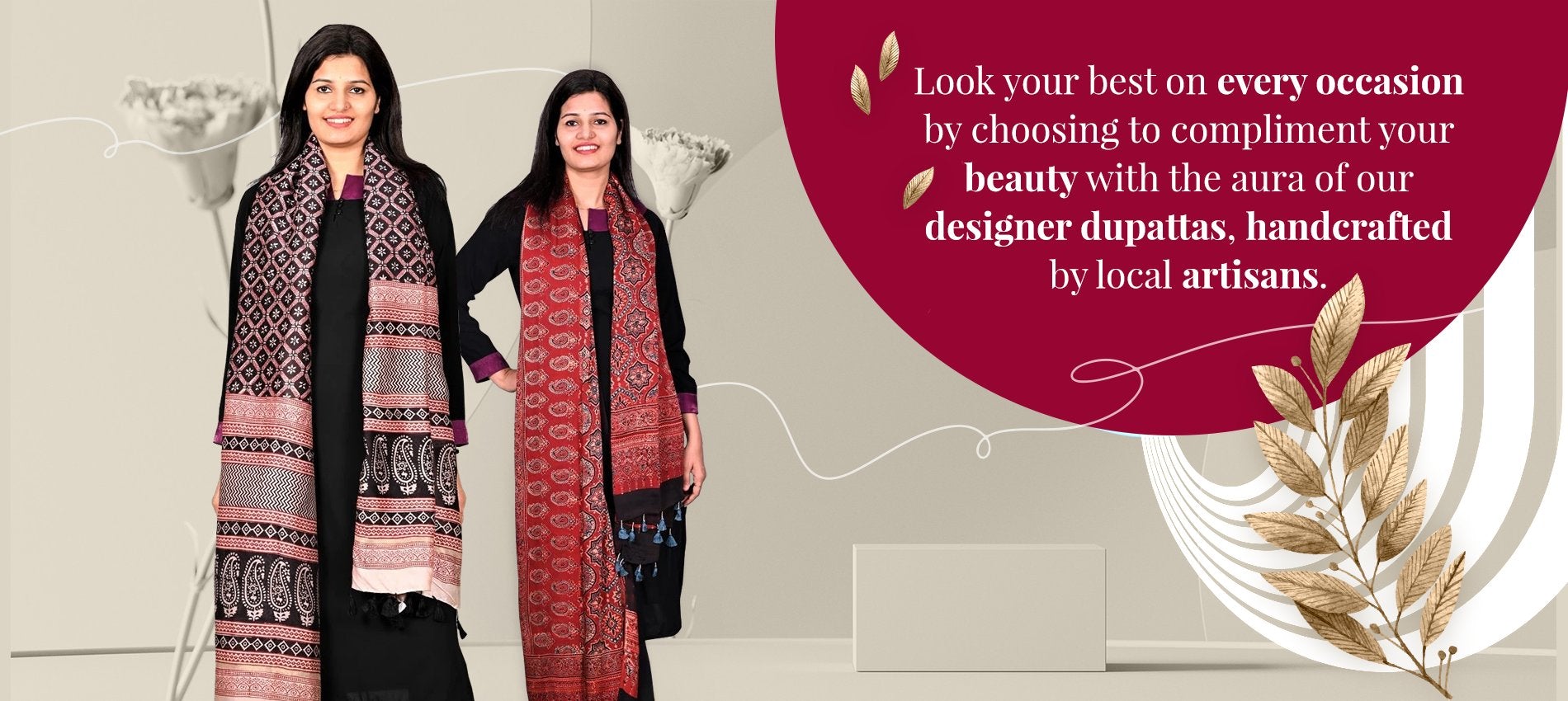 Handcrafted Designer Dupatta Hand Block Print Ajrakh Bagru Bagh Maheshwari Dupatta