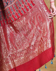 Crimson Leafy Jaal Ajrakh Dola Silk Saree