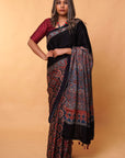 Black Ajrakh Modal Silk Saree