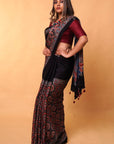 Red Ajrakh Modal Silk Saree
