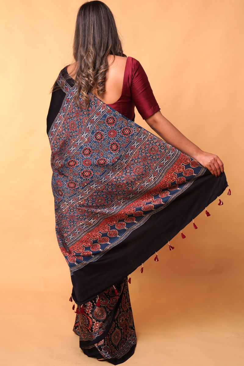 Ajrakh Modal Silk Saree