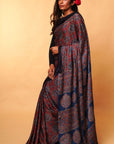 Blue Maroon Ajrakh Modal Silk Saree