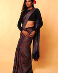 Blue Ajrakh Modal Silk Saree