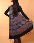 Blue Red Ajrakh Modal Silk Saree