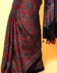 Red Modal Silk Ajrakh Saree