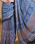 Blue Starry Stria Ajrakh Modal Silk Saree
