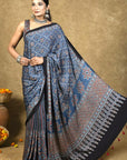 Blue Starry Stria Ajrakh Modal Silk Saree