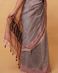 White Bagh Print Chanderi Silk Saree