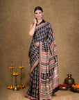 Black Paisley Bagh Hand Block Printed Modal Silk Saree