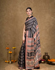 Black Paisley Bagh Hand Block Printed Modal Silk Saree
