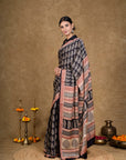 Black Paisley Bagh Hand Block Printed Modal Silk Saree