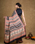 Black Paisley Bagh Hand Block Printed Modal Silk Saree
