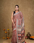 Red Flora Leaf Bagh Hand Block Printed Modal Silk Saree