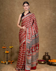 Red Leaf Bagh Hand Block Printed Modal Silk Saree