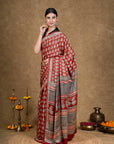 Red Leaf Bagh Hand Block Printed Modal Silk Saree