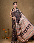 Black Flora Bagh Hand Block Printed Modal Silk Saree