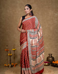 Red Diamond Leaf Bagh Hand Block Printed Modal Silk Saree