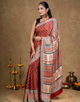 Red Diamond Leaf Bagh Hand Block Printed Modal Silk Saree