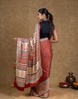 Red Diamond Leaf Bagh Hand Block Printed Modal Silk Saree