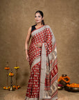 Red Flora Bagh Hand Block Printed Modal Silk Saree