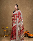 Red Flora Bagh Hand Block Printed Modal Silk Saree