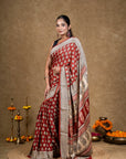 Red Flora Bagh Hand Block Printed Modal Silk Saree