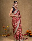 Red Flora Bagh Hand Block Printed Modal Silk Saree