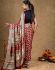 Red Flora Bagh Hand Block Printed Modal Silk Saree