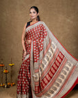 Red Flora Bagh Hand Block Printed Modal Silk Saree