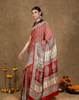 Red Buti Bagh Hand Block Printed Modal Silk Saree