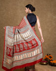 Red Buti Bagh Hand Block Printed Modal Silk Saree