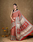 Red Buti Bagh Hand Block Printed Modal Silk Saree