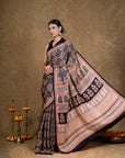 Black & Rust Bagh Hand Block Printed Modal Silk Saree