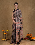 Black & Rust Bagh Hand Block Printed Modal Silk Saree