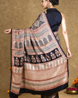 Black & Rust Bagh Hand Block Printed Modal Silk Saree