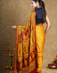 Yellow Hand Block Printed Modal Silk Bagh Saree