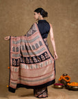 Black & Rust Bagh Hand Block Printed Modal Silk Saree