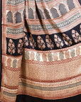 Black & Rust Bagh Hand Block Printed Modal Silk Saree