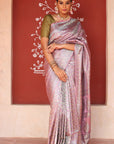 Daisy Pink Banarasi Jamawar Tanchoi Silk Saree