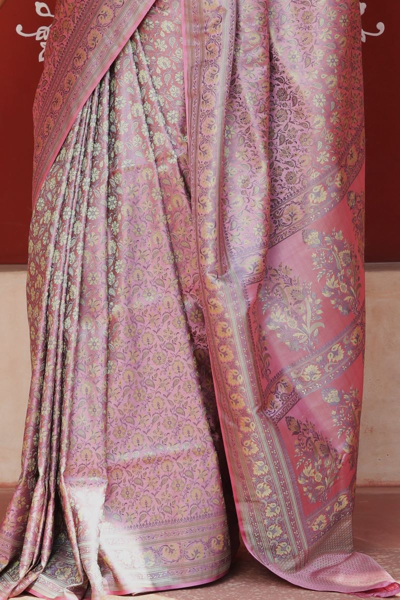 Pink Banarasi Jamawar Tanchoi Silk Saree