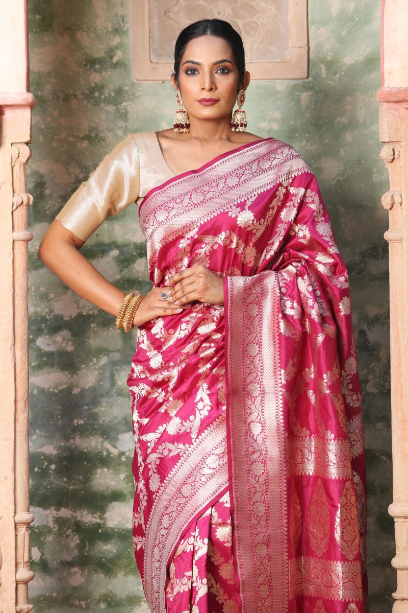 Pink Banarasi Katan Silk Saree