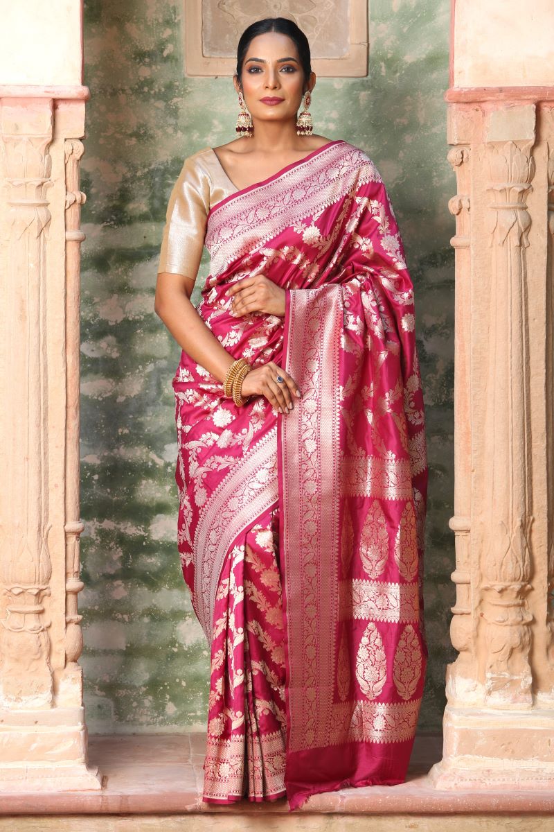 Magenta Banarasi Katan Silk Saree