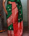 Green Red Banarasi Katan Silk Saree