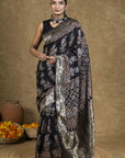 Black Dola Silk Ajrakh Saree