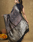 Black Dola Silk Ajrakh Saree