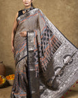 Black Stria String Dola Silk Ajrakh Saree