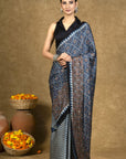 Blue Chevron Starry Ajrakh Modal Silk Saree