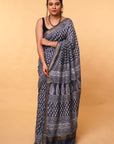 Blue Buti Dabu Print Maheshwari Cotton Silk Saree