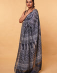 Blue Buti Dabu Print Maheshwari Cotton Silk Saree