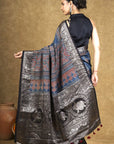 Blue Gulzar Dola Silk Ajrakh Saree